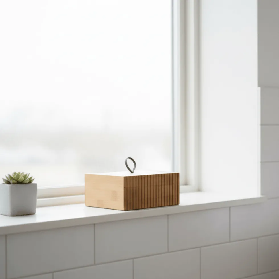 Boks bambus med skinnstropp 15 x 15 x 7 cm