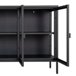 Brisbane skjenk 3 glassdører sort stål 140x40x85 cm