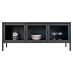 Brisbane TV-benk 3 glassdører sort stål 130x40x55 cm