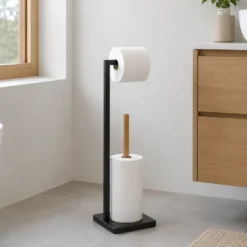 Frittstående toalettpapirholder med reserve Natureo sort