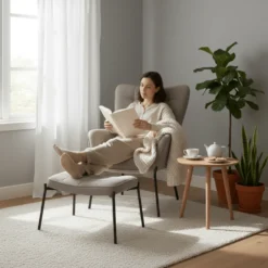 Glasglow sett lounge stol og puff grå