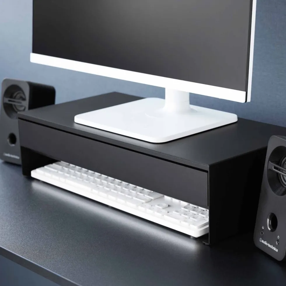 Monitorstativ med skuff sort 50 x 24 x 12,8 cm