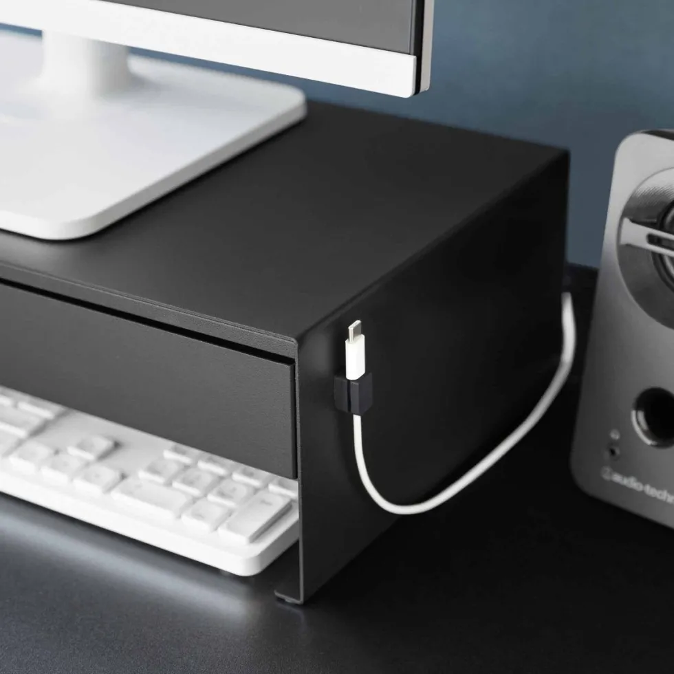 Monitorstativ med skuff sort 50 x 24 x 12,8 cm