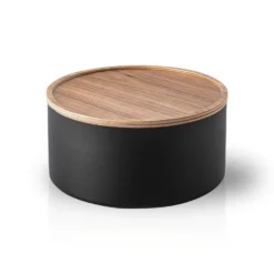 Oppbevaringsboks rund med lokk sort 22 x 11 cm