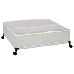 Oppbevaringsboks under seng med hjul beige 66 x 60 cm