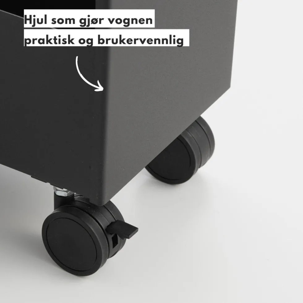 Oppbevaringsvogn på hjul sort 80,5 x 45,5 cm