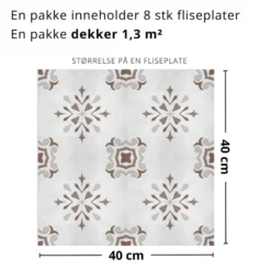 8-pk Amilia greige selvklebende fliser