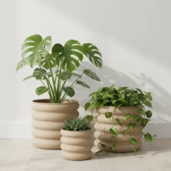 3-pk Blomsterpotte lys brun galvanisert jern sett