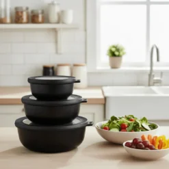 3-pk bollesett lav med lokk sort