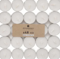 50-pk Hvite telys uten duft