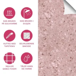 8-pk Lisboa Terrazzo rose selvklebende fliser