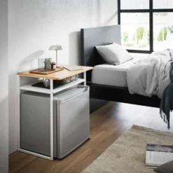 Sidebord med treplate og uttrekkbar hylle hvit 53 x 45 x 66,8 cm