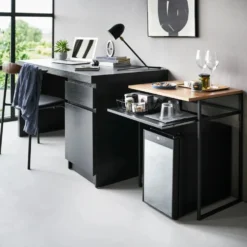 Sidebord med treplate og uttrekkbar hylle sort 53 x 45 x 66,8 cm