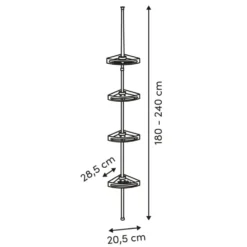 Teleskopisk dusjhylle sort aluminium 4 hyller