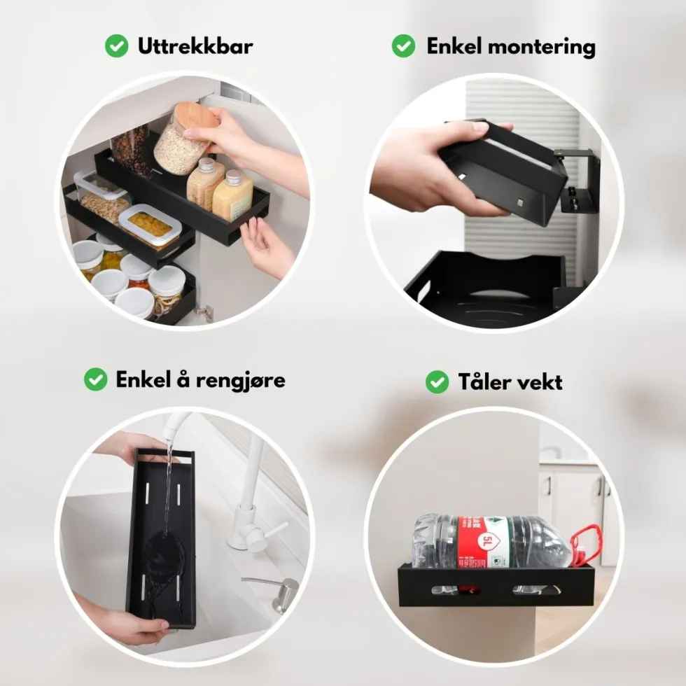 Uttrekkbar hylle smal sort