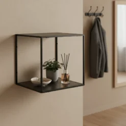 Vita vegghylle svart sort ramme 36 x 36 cm